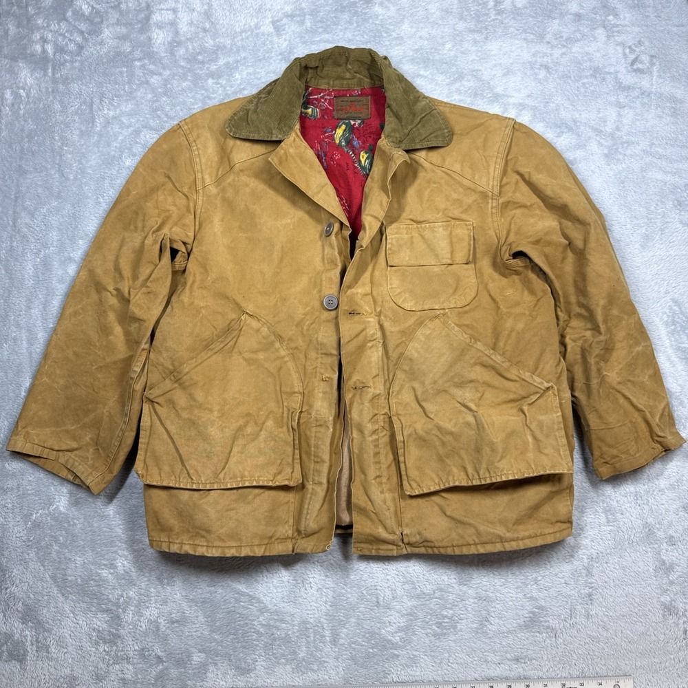 Vintage Saftbak Canvas Hunting Jacket Mens L Brown Game Pouch 50s 60s READ